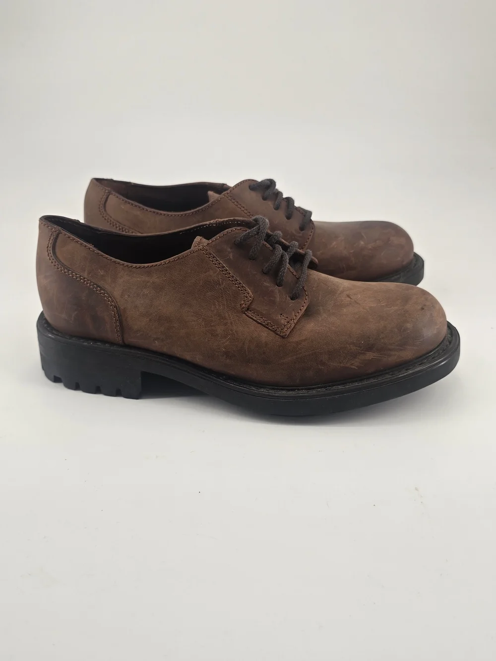 New Kenneth Cole Reaction Brown Leather Derby Shoes with Black Sole 8